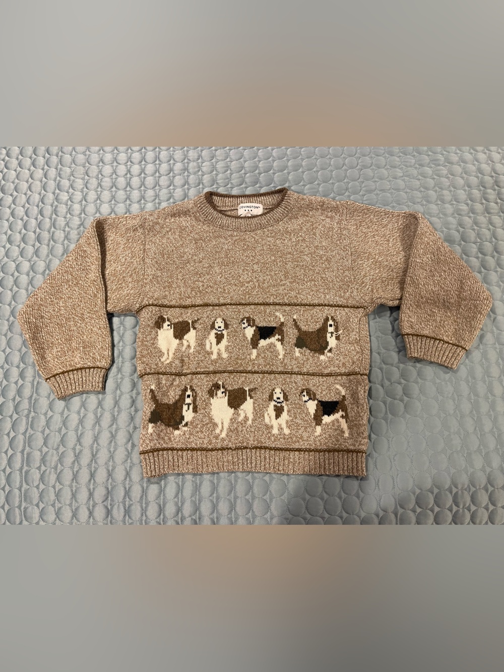 Vintage Covington Tan Dog Crewneck Sweater Size Large 7 Boys Kids 100% Acrylic